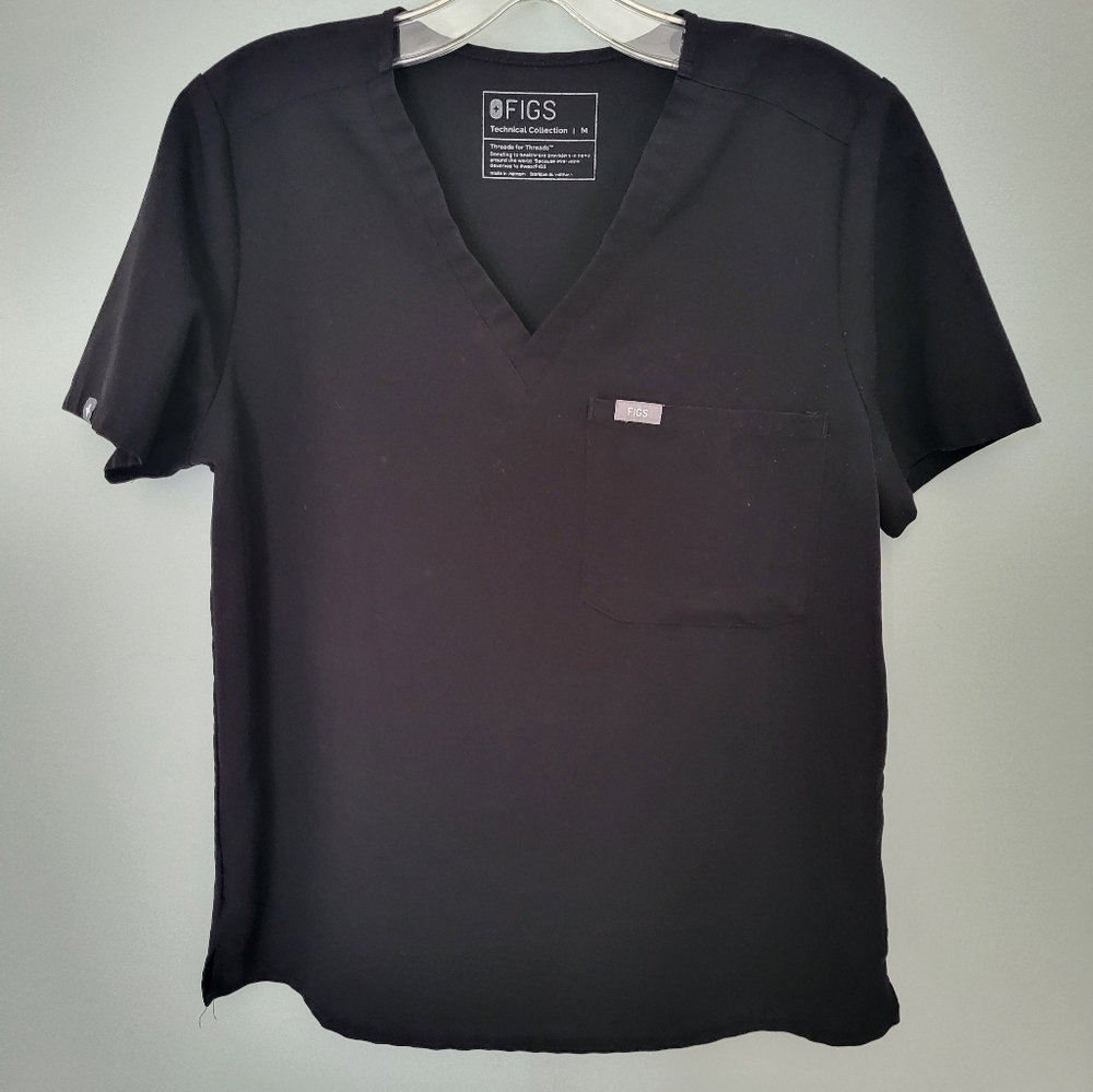 FIGS Technical Collection Women Scrub Top V Neck‎ Short Sleeve Black